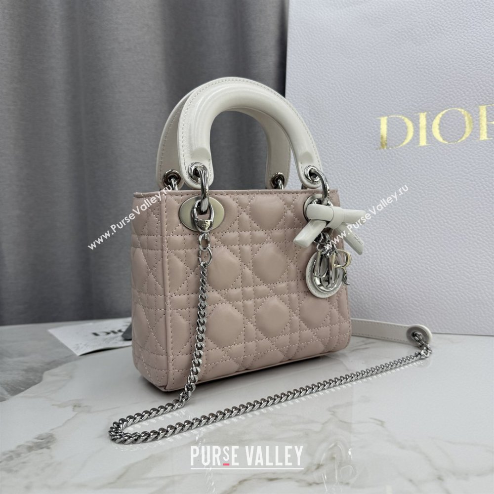 Dior Mini Lady Dior Bag in Cannage Lambskin with Bow Soft Pink/White 2026 D6603 (XXG-260409061)