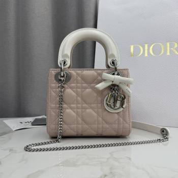 Dior Mini Lady Dior Bag in Cannage Lambskin with Bow Soft Pink/White 2026 D6603 (XXG-260409061)
