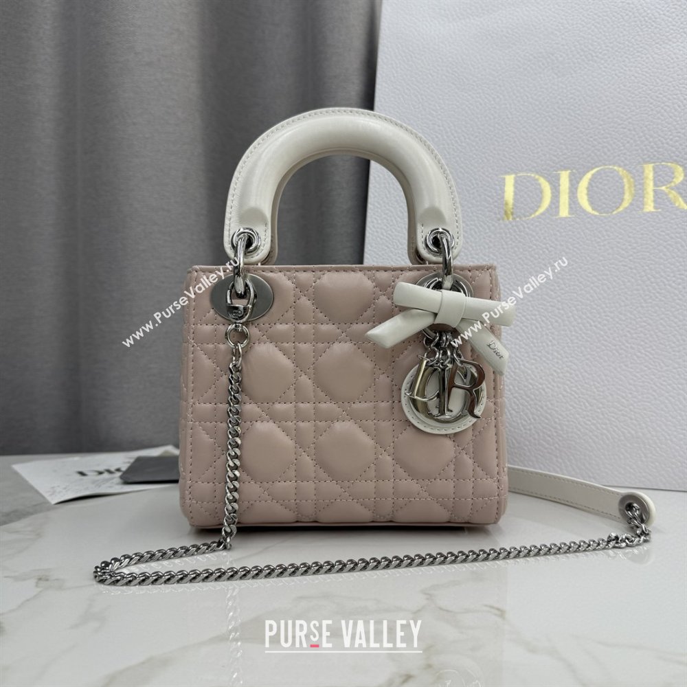 Dior Mini Lady Dior Bag in Cannage Lambskin with Bow Soft Pink/White 2026 D6603 (XXG-260409061)