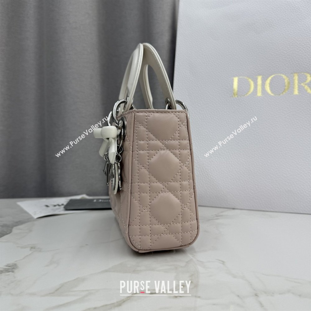 Dior Mini Lady Dior Bag in Cannage Lambskin with Bow Soft Pink/White 2026 D6603 (XXG-260409061)
