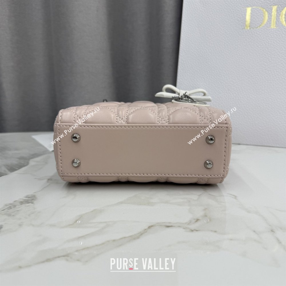 Dior Mini Lady Dior Bag in Cannage Lambskin with Bow Soft Pink/White 2026 D6603 (XXG-260409061)
