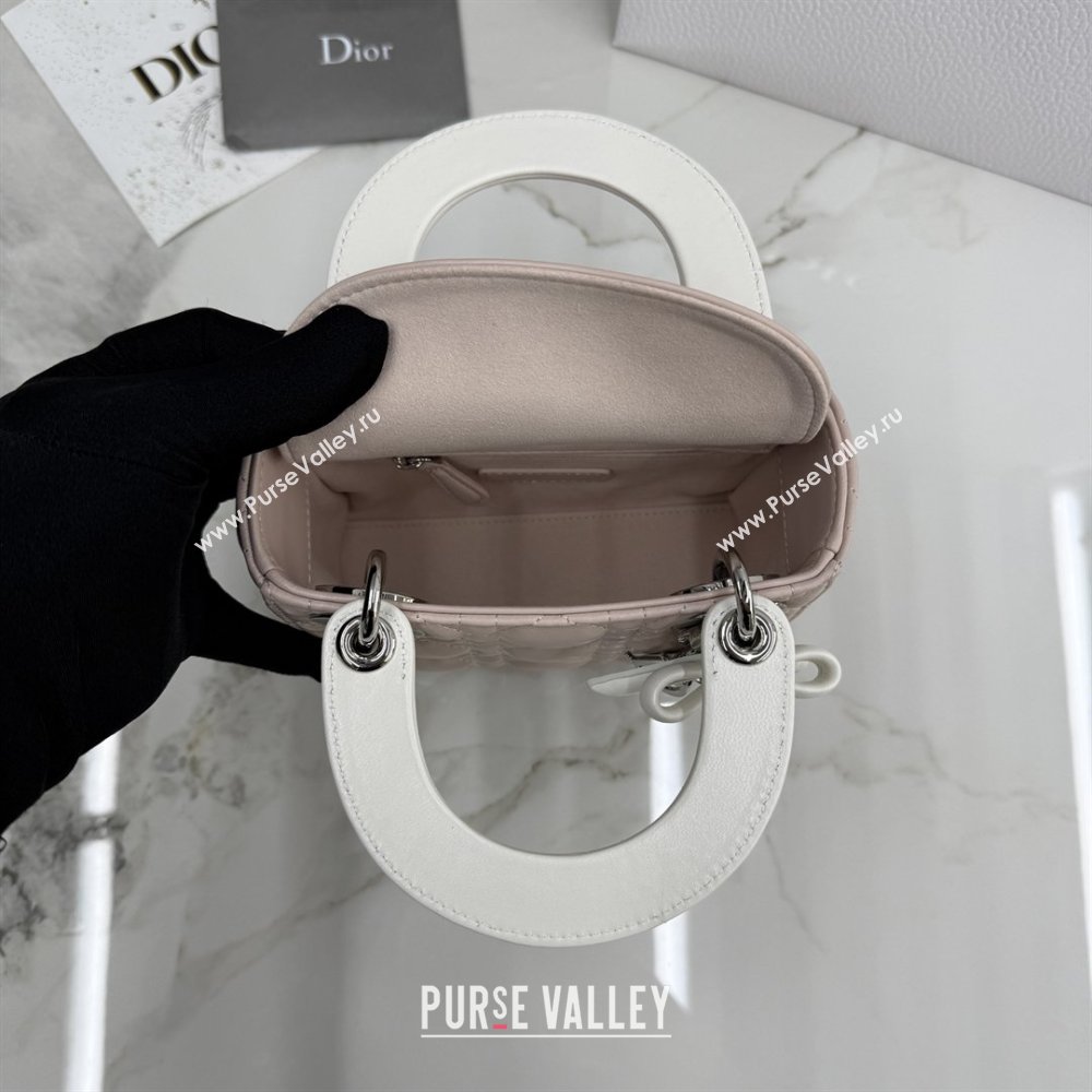 Dior Mini Lady Dior Bag in Cannage Lambskin with Bow Soft Pink/White 2026 D6603 (XXG-260409061)