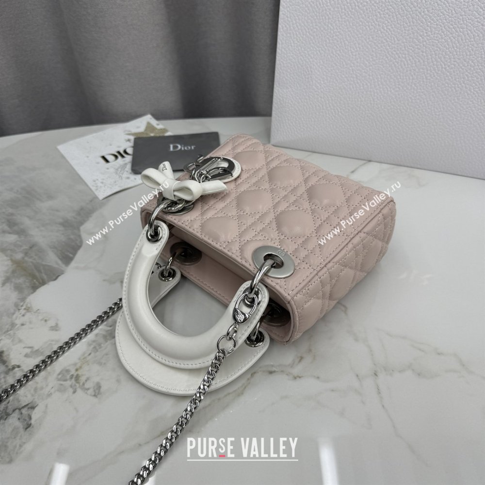 Dior Mini Lady Dior Bag in Cannage Lambskin with Bow Soft Pink/White 2026 D6603 (XXG-260409061)