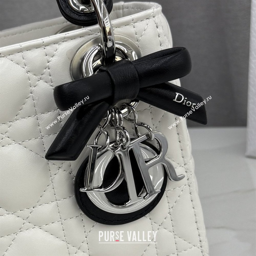 Dior Mini Lady Dior Bag in Cannage Lambskin with Bow White/Black 2026 D6603 (XXG-260409062)