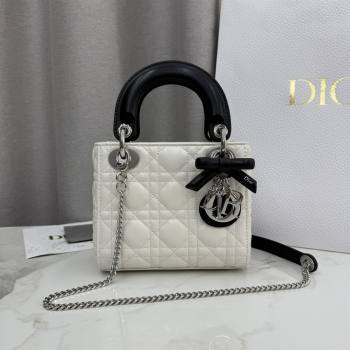 Dior Mini Lady Dior Bag in Cannage Lambskin with Bow White/Black 2026 D6603 (XXG-260409062)