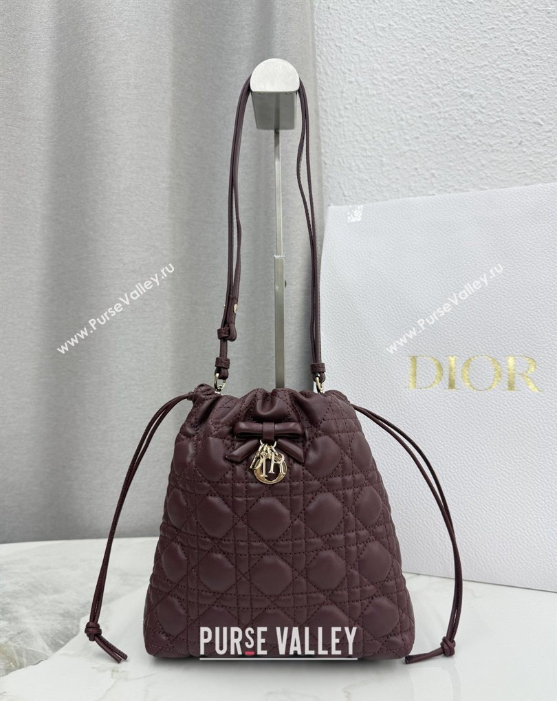 Dior Adiorable Mini Bucket Bag in Cannage Lambskin Burgundy 2026 S2611 (BF-260409068)