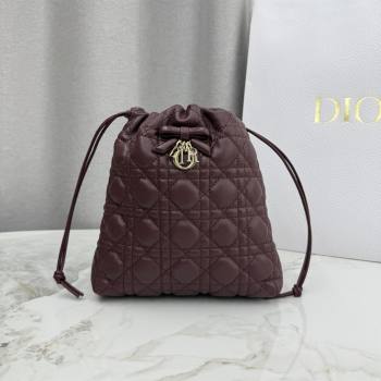 Dior Adiorable Mini Bucket Bag in Cannage Lambskin Burgundy 2026 S2611 (BF-260409068)