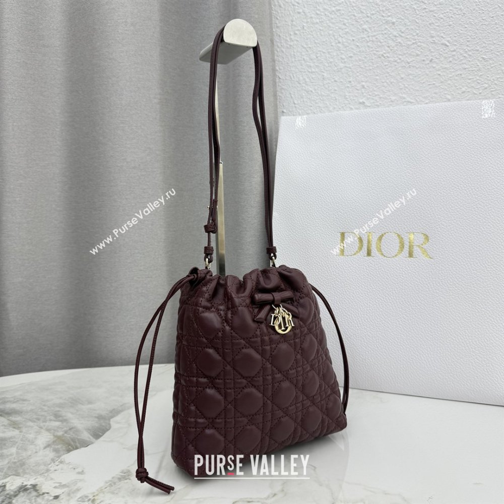 Dior Adiorable Mini Bucket Bag in Cannage Lambskin Burgundy 2026 S2611 (BF-260409068)