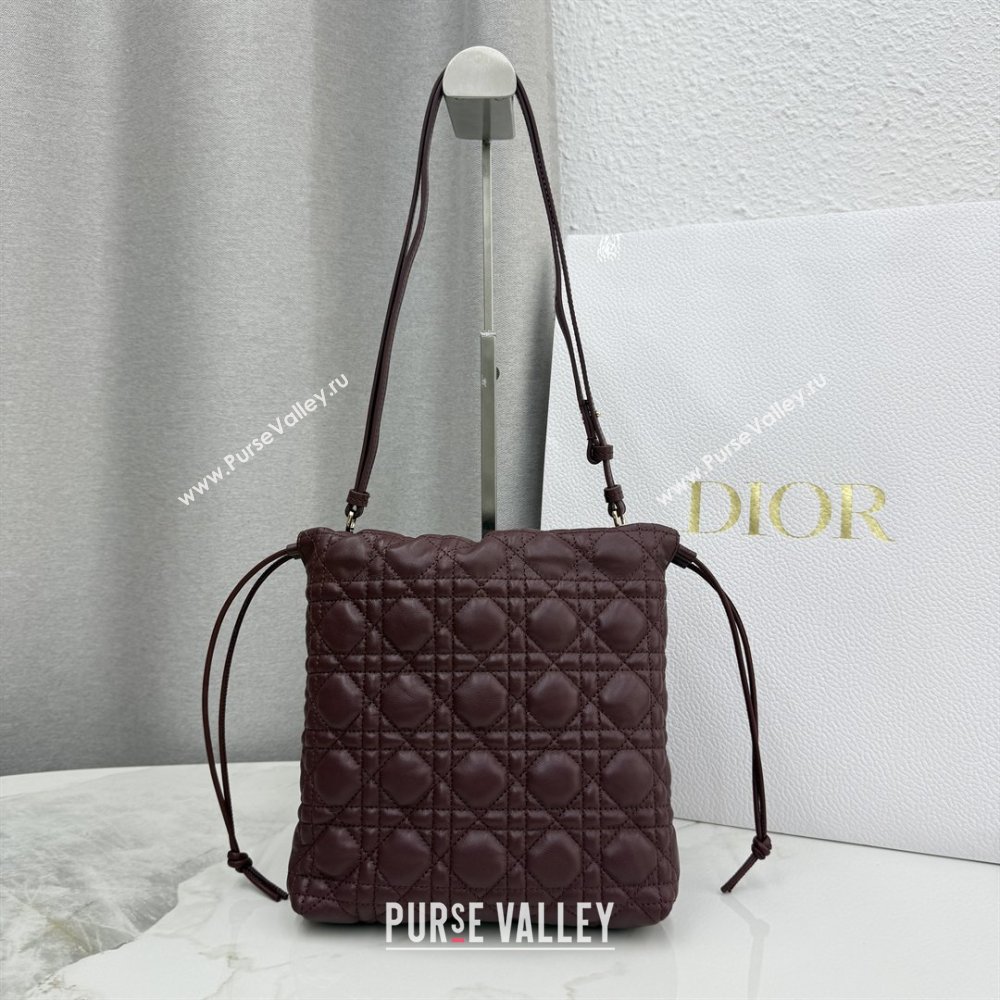 Dior Adiorable Mini Bucket Bag in Cannage Lambskin Burgundy 2026 S2611 (BF-260409068)