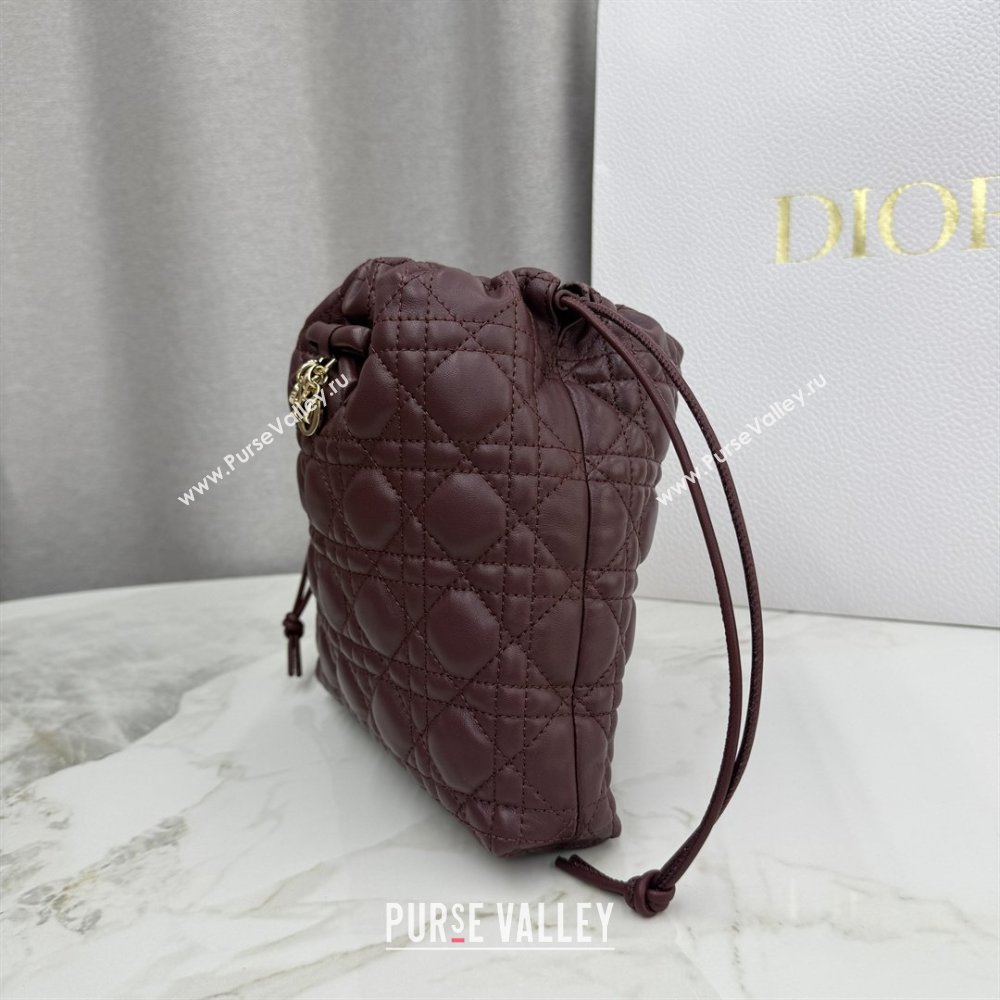 Dior Adiorable Mini Bucket Bag in Cannage Lambskin Burgundy 2026 S2611 (BF-260409068)
