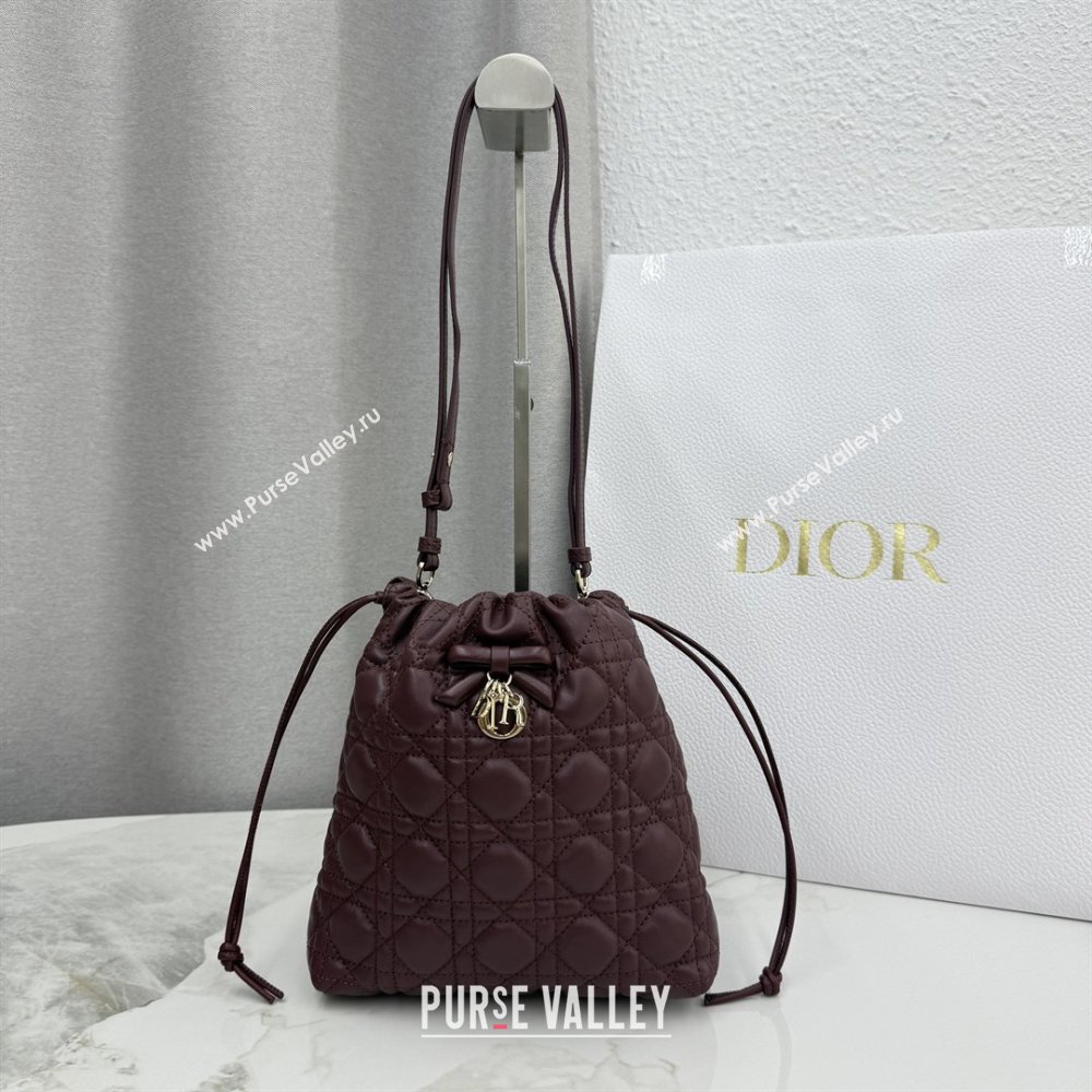 Dior Adiorable Mini Bucket Bag in Cannage Lambskin Burgundy 2026 S2611 (BF-260409068)