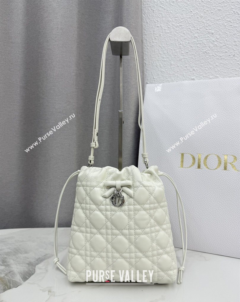 Dior Adiorable Mini Bucket Bag in Cannage Lambskin White 2026 S2611 (BF-260409070)