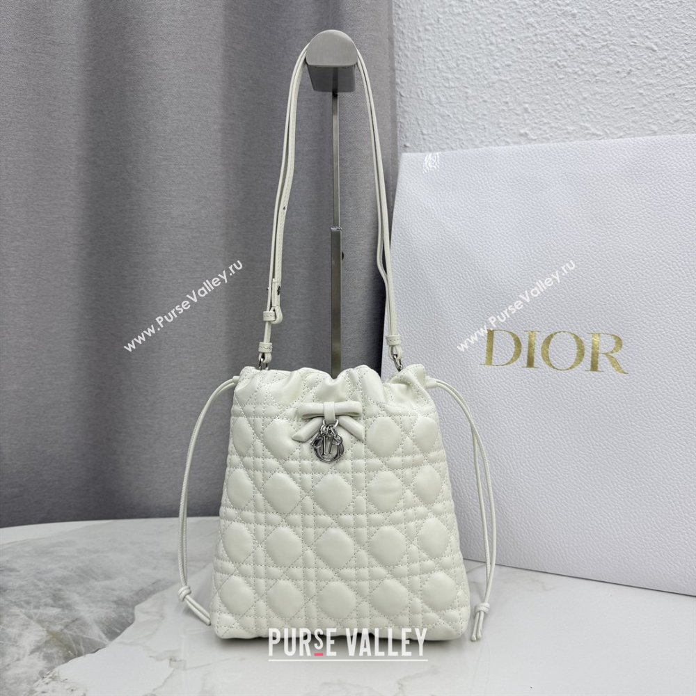 Dior Adiorable Mini Bucket Bag in Cannage Lambskin White 2026 S2611 (BF-260409070)