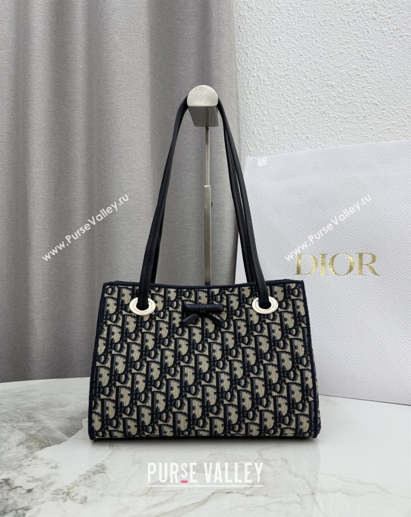 Dior Small Dior Promenade Shopping Bag with Bow in Blue Dior Oblique Jacquard 2026 M1410 (BF-260409077)