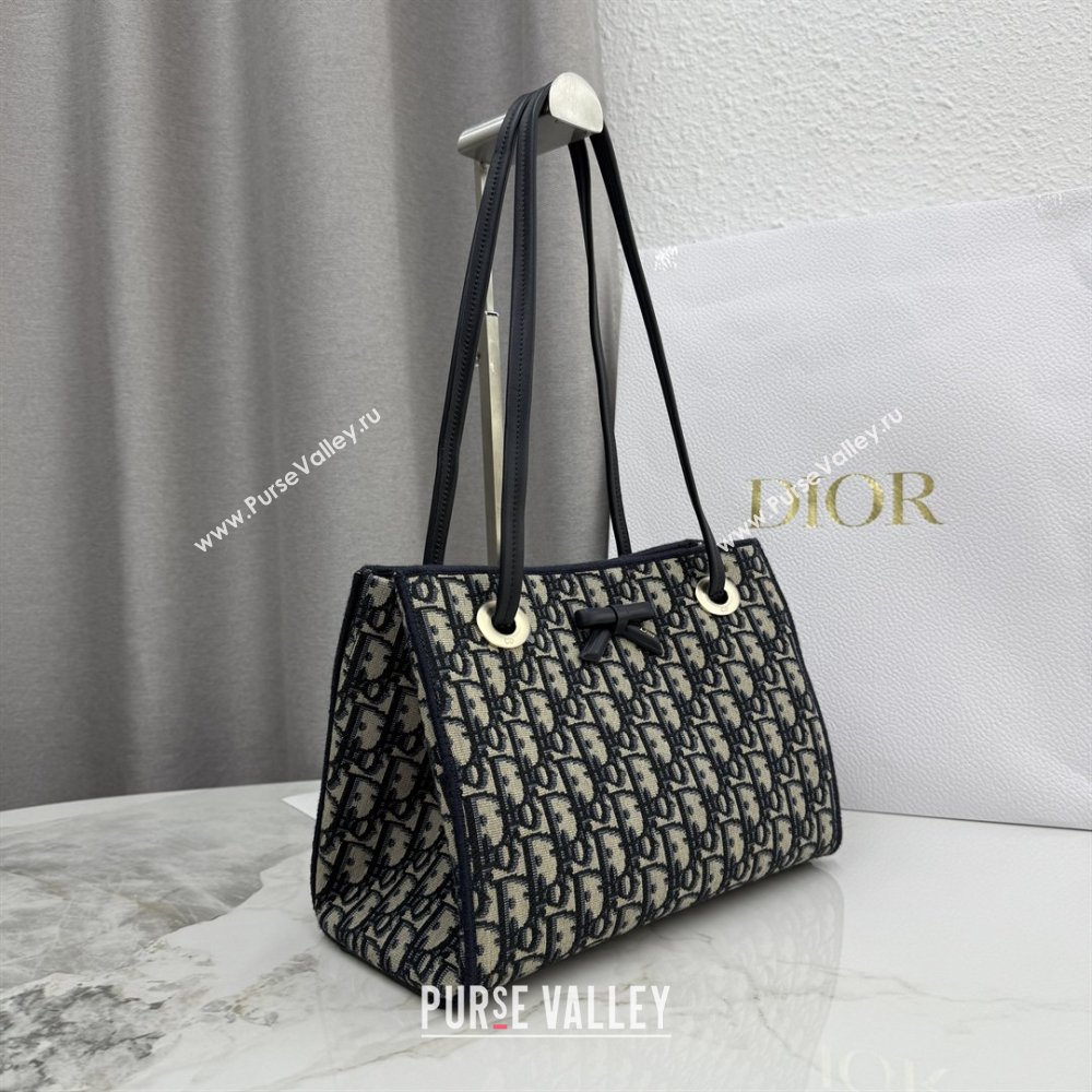 Dior Small Dior Promenade Shopping Bag with Bow in Blue Dior Oblique Jacquard 2026 M1410 (BF-260409077)
