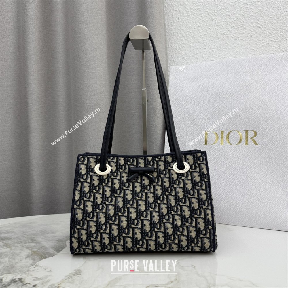 Dior Small Dior Promenade Shopping Bag with Bow in Blue Dior Oblique Jacquard 2026 M1410 (BF-260409077)