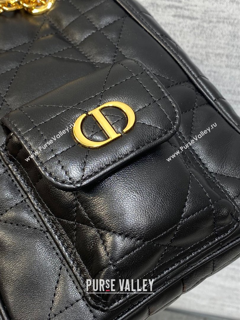Dior Mini Caro Multicarry Backpack Bag in Macrocannage Lambskin Black 2025 M3375 (XXG-250806018)