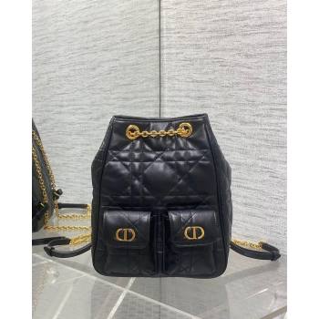 Dior Medium Caro Multicarry Backpack Bag in Macrocannage Lambskin Black 2025 M3375 (XXG-250806022)