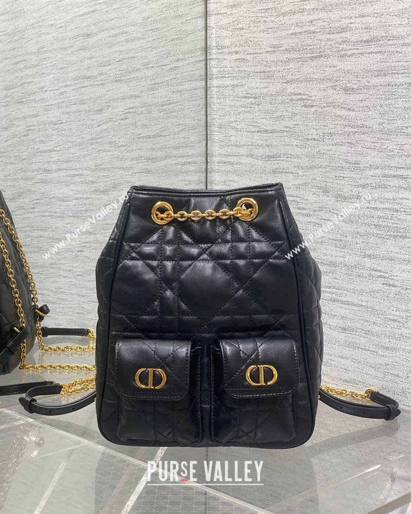 Dior Medium Caro Multicarry Backpack Bag in Macrocannage Lambskin Black 2025 M3375 (XXG-250806022)