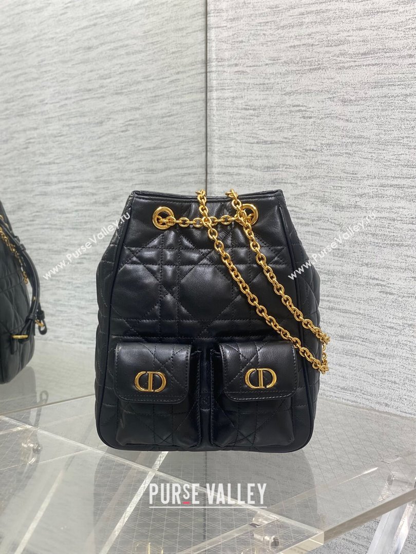 Dior Medium Caro Multicarry Backpack Bag in Macrocannage Lambskin Black 2025 M3375 (XXG-250806022)