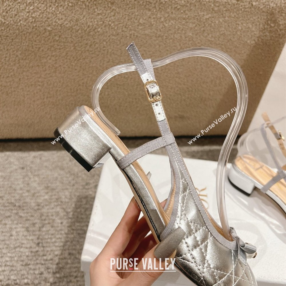 Dior Ballet Slingback Pumps 3cm in Quilted Cannage Calfskin with Pearl Bow Silver 2025 (MD-250822019)