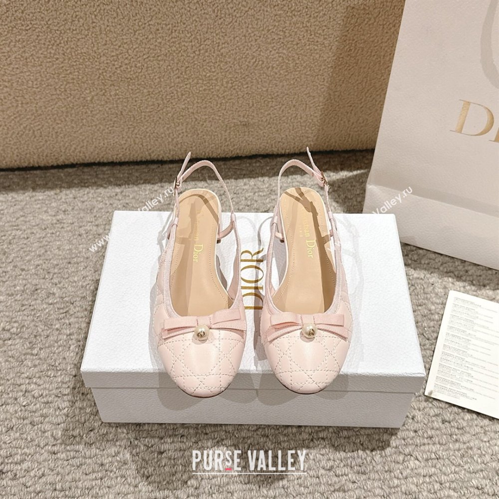 Dior Ballet Slingback Pumps 3cm in Quilted Cannage Calfskin with Pearl Bow Light Pink 2025 (MD-250822020)