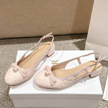 Dior Ballet Slingback Pumps 3cm in Quilted Cannage Calfskin with Pearl Bow Light Pink 2025 (MD-250822020)