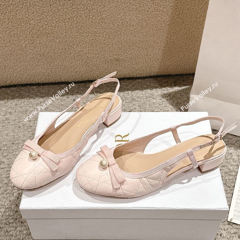 Dior Ballet Slingback Pumps 3cm in Quilted Cannage Calfskin with Pearl Bow Light Pink 2025 (MD-250822020)