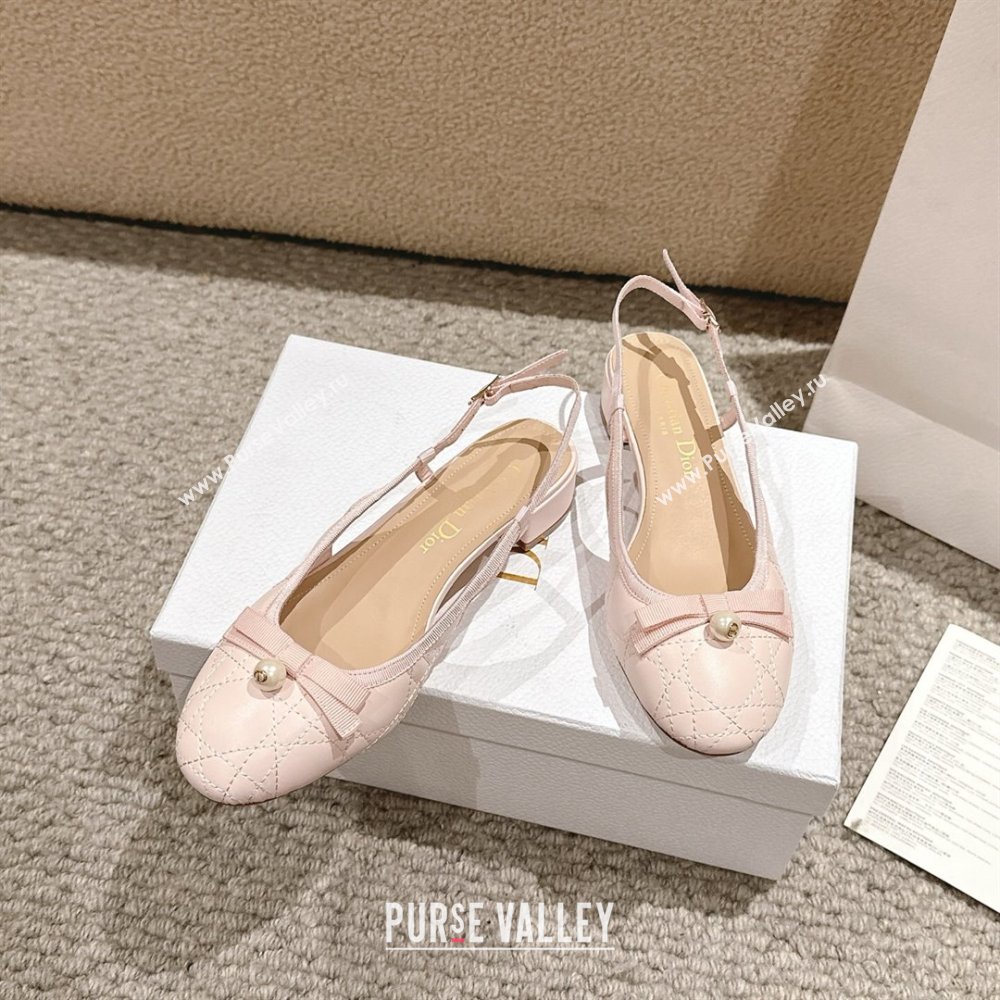 Dior Ballet Slingback Pumps 3cm in Quilted Cannage Calfskin with Pearl Bow Light Pink 2025 (MD-250822020)