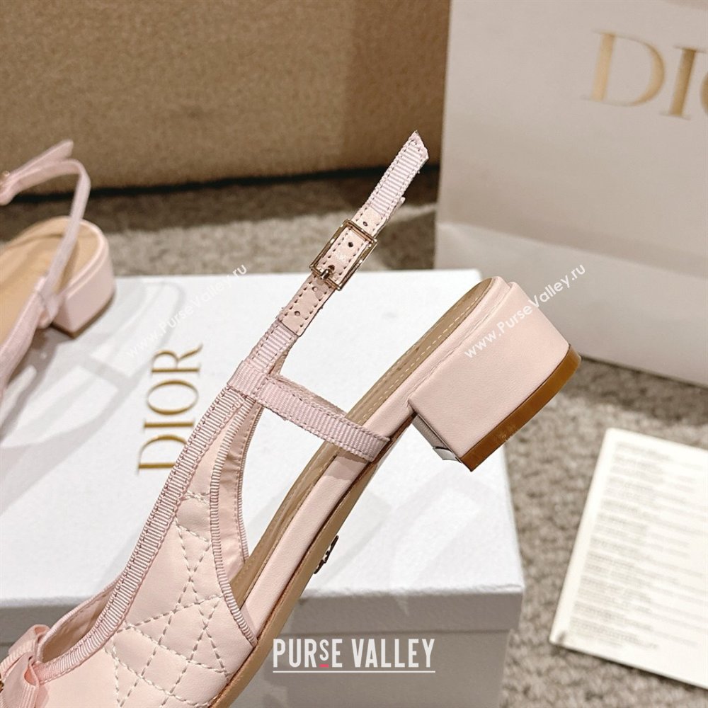 Dior Ballet Slingback Pumps 3cm in Quilted Cannage Calfskin with Pearl Bow Light Pink 2025 (MD-250822020)