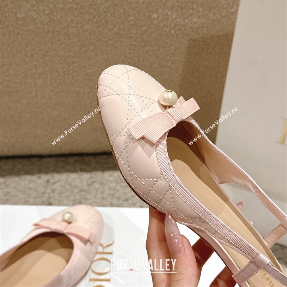 Dior Ballet Slingback Pumps 3cm in Quilted Cannage Calfskin with Pearl Bow Light Pink 2025 (MD-250822020)