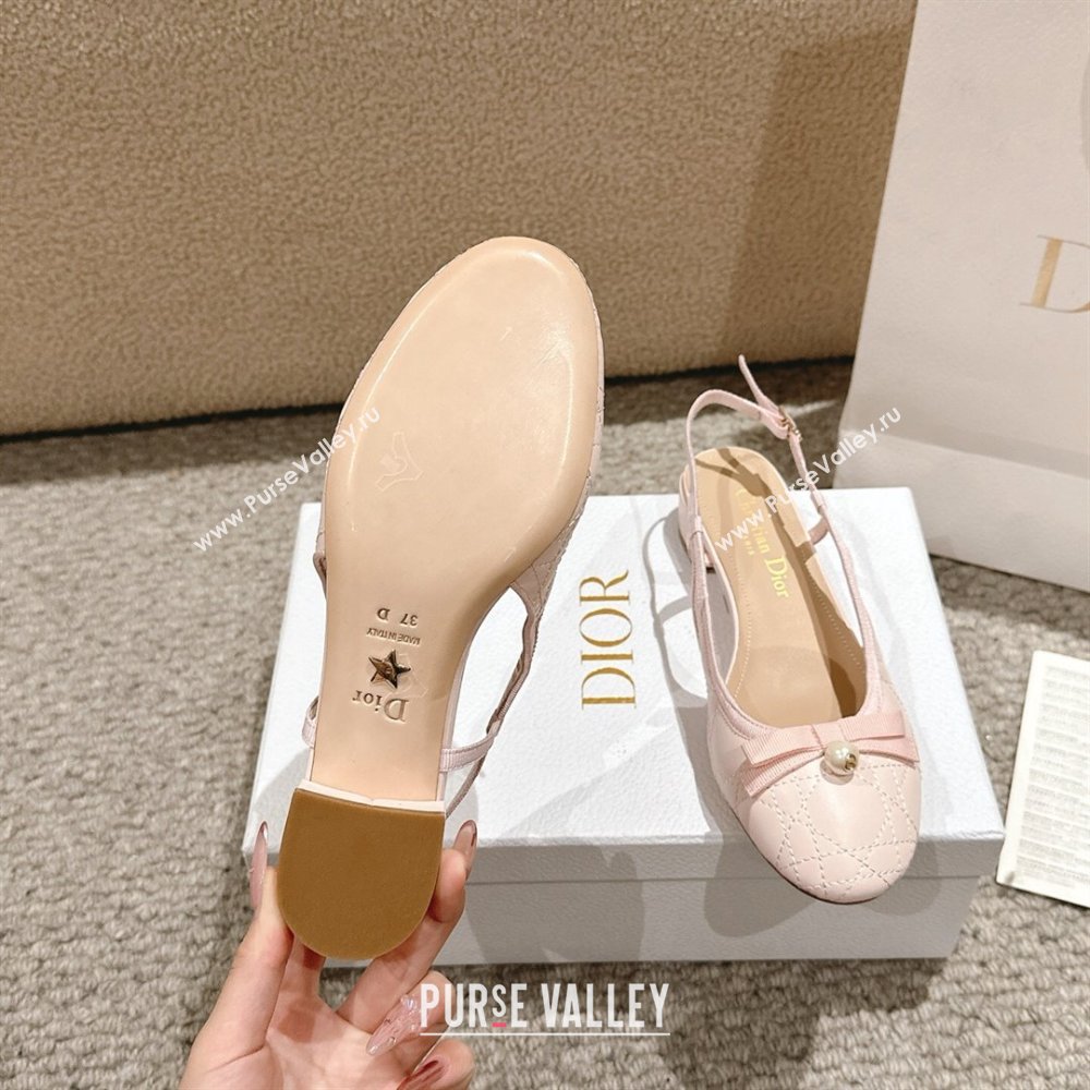 Dior Ballet Slingback Pumps 3cm in Quilted Cannage Calfskin with Pearl Bow Light Pink 2025 (MD-250822020)