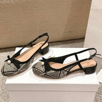 Dior Ballet Slingback Pumps 3cm in Raffia Straw Like with Pearl Bow Beige/Black 2025 (MD-250822021)