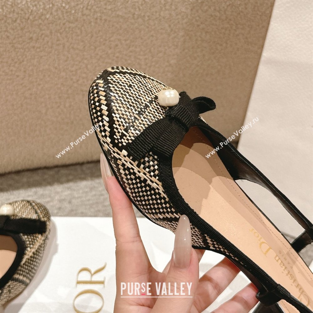 Dior Ballet Slingback Pumps 3cm in Raffia Straw Like with Pearl Bow Beige/Black 2025 (MD-250822021)