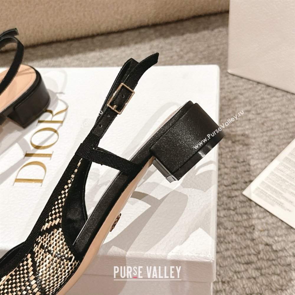 Dior Ballet Slingback Pumps 3cm in Raffia Straw Like with Pearl Bow Beige/Black 2025 (MD-250822021)