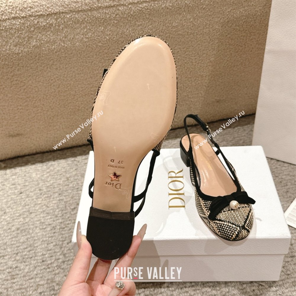 Dior Ballet Slingback Pumps 3cm in Raffia Straw Like with Pearl Bow Beige/Black 2025 (MD-250822021)