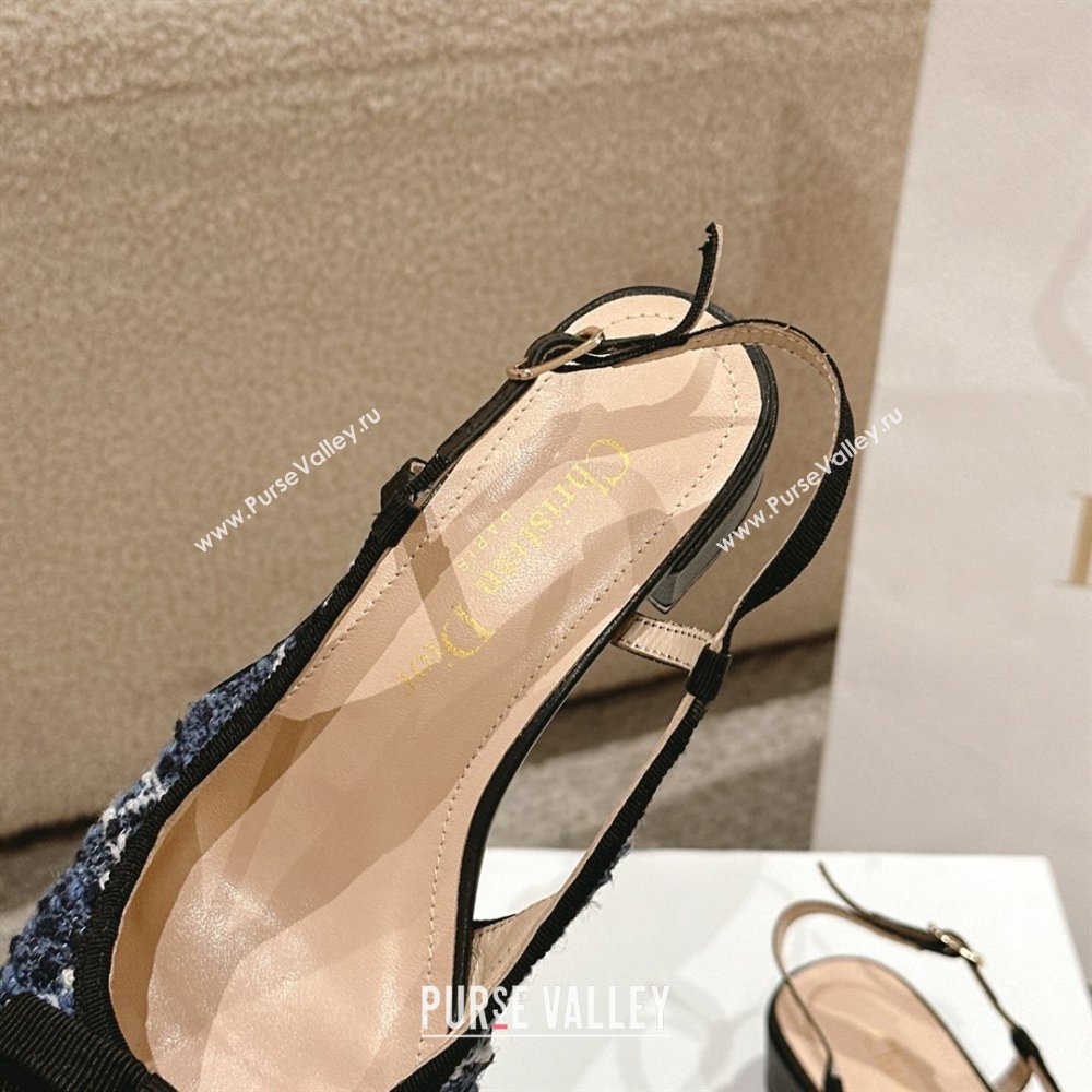 Dior Ballet Slingback Pumps 3cm in Quilted Cannage Tweed with Pearl Bow Blue 2025 (MD-250822022)