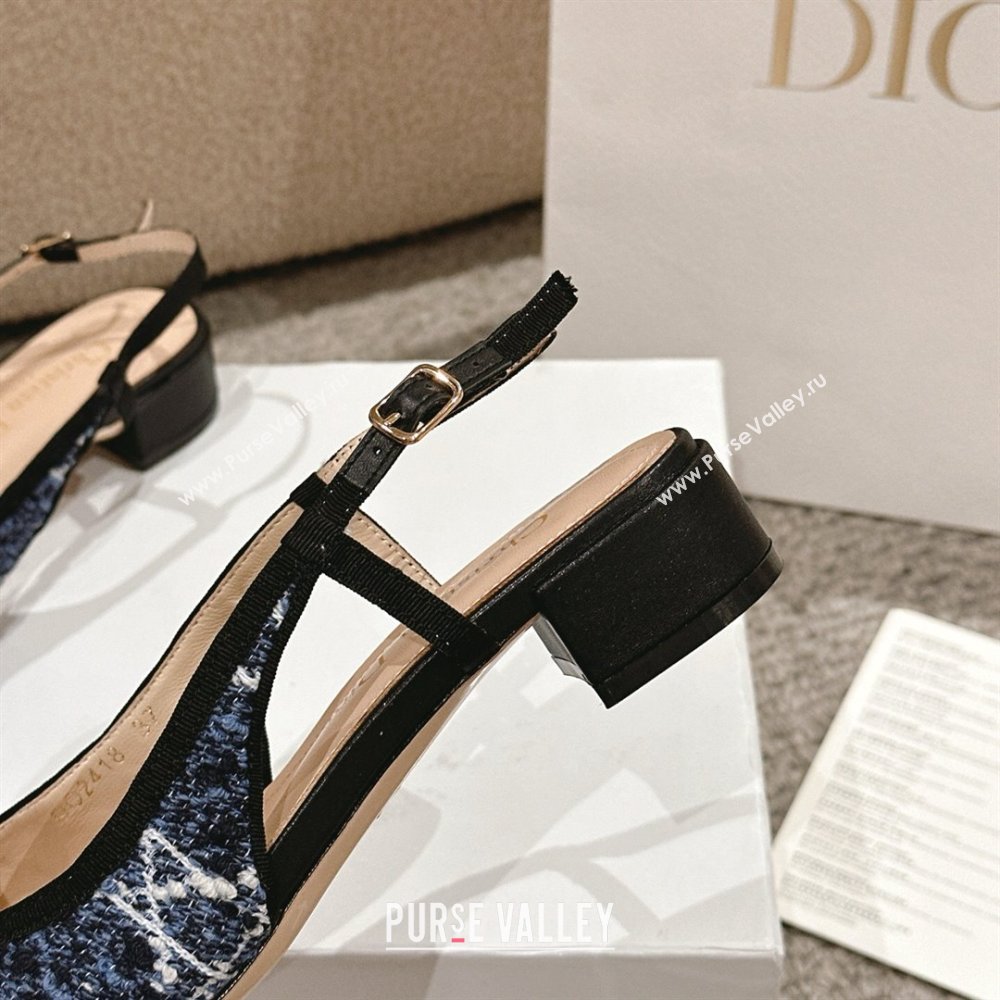 Dior Ballet Slingback Pumps 3cm in Quilted Cannage Tweed with Pearl Bow Blue 2025 (MD-250822022)