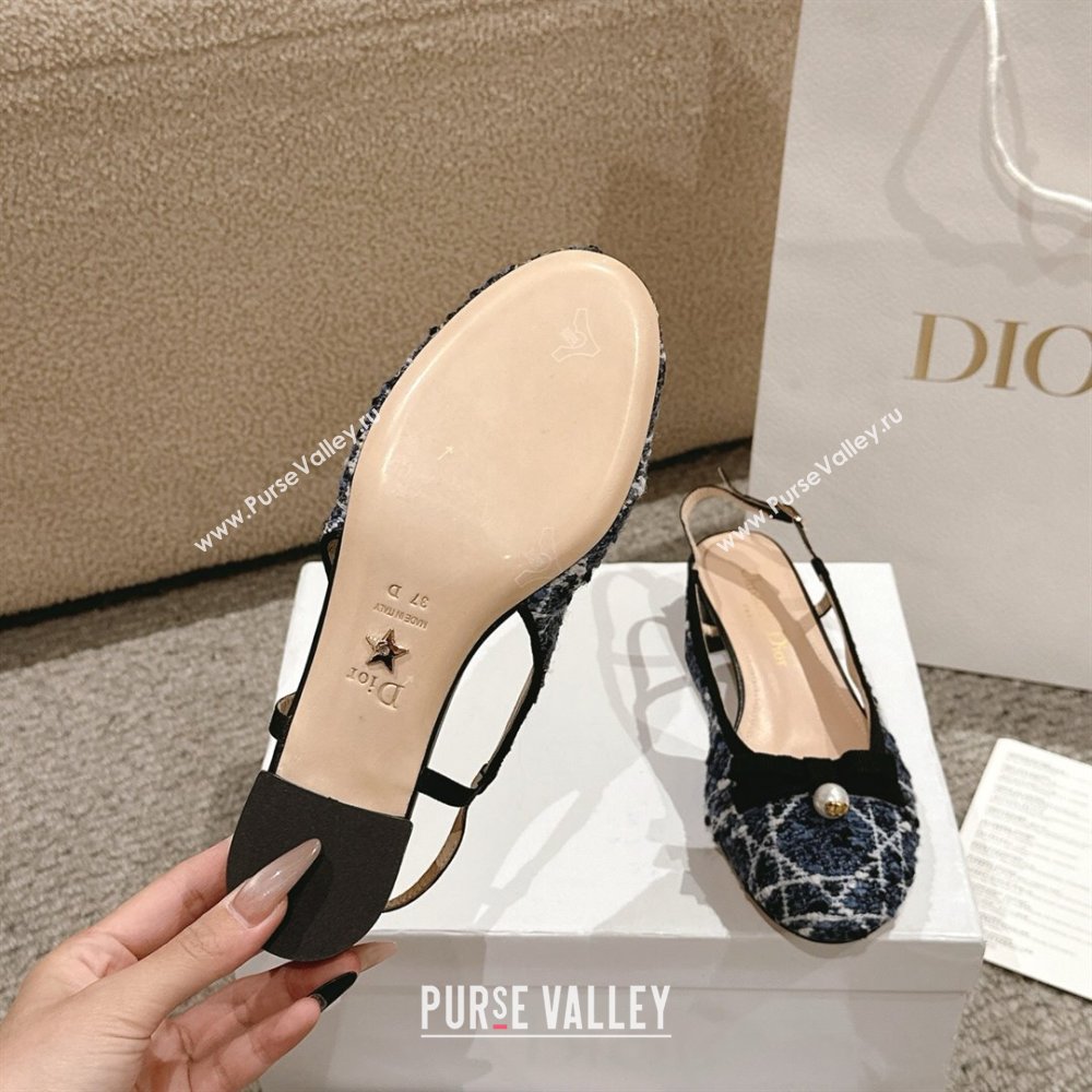Dior Ballet Slingback Pumps 3cm in Quilted Cannage Tweed with Pearl Bow Blue 2025 (MD-250822022)