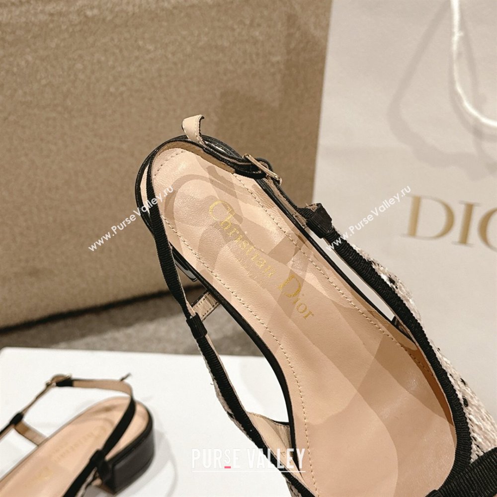 Dior Ballet Slingback Pumps 3cm in Cannage Tweed with Pearl Bow Beige/Black 2025 (MD-250822023)