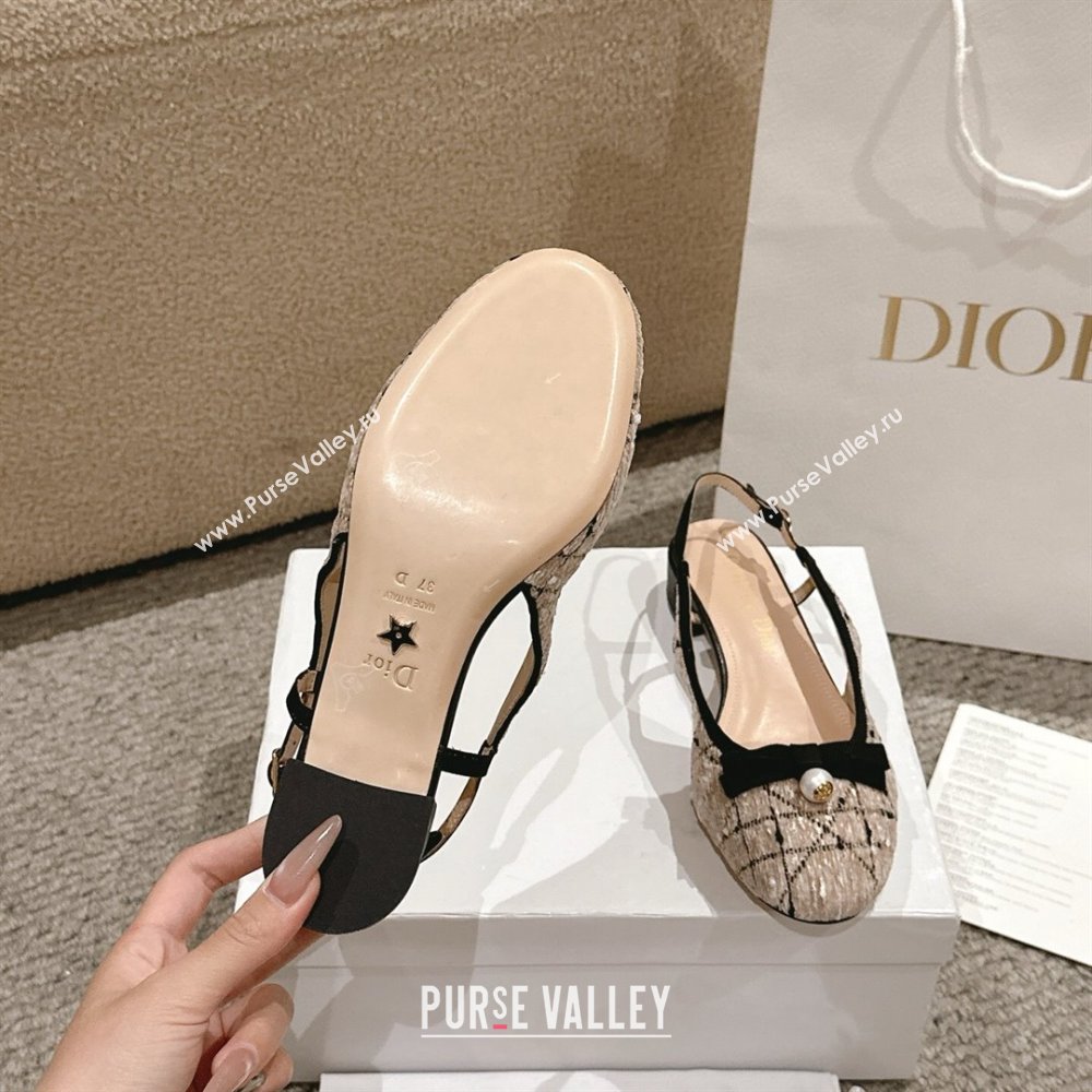 Dior Ballet Slingback Pumps 3cm in Cannage Tweed with Pearl Bow Beige/Black 2025 (MD-250822023)