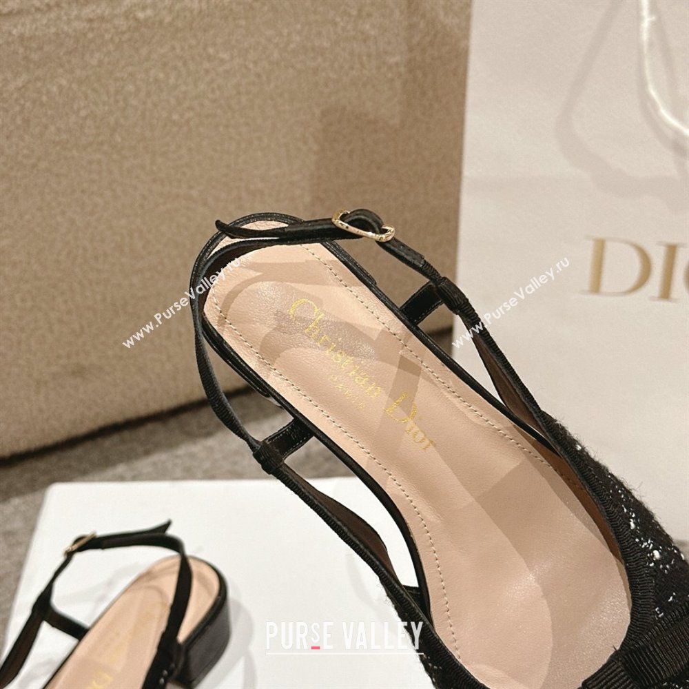 Dior Ballet Slingback Pumps 3cm in Quilted Cannage Tweed with Pearl Bow Black 2025 (MD-250822024)