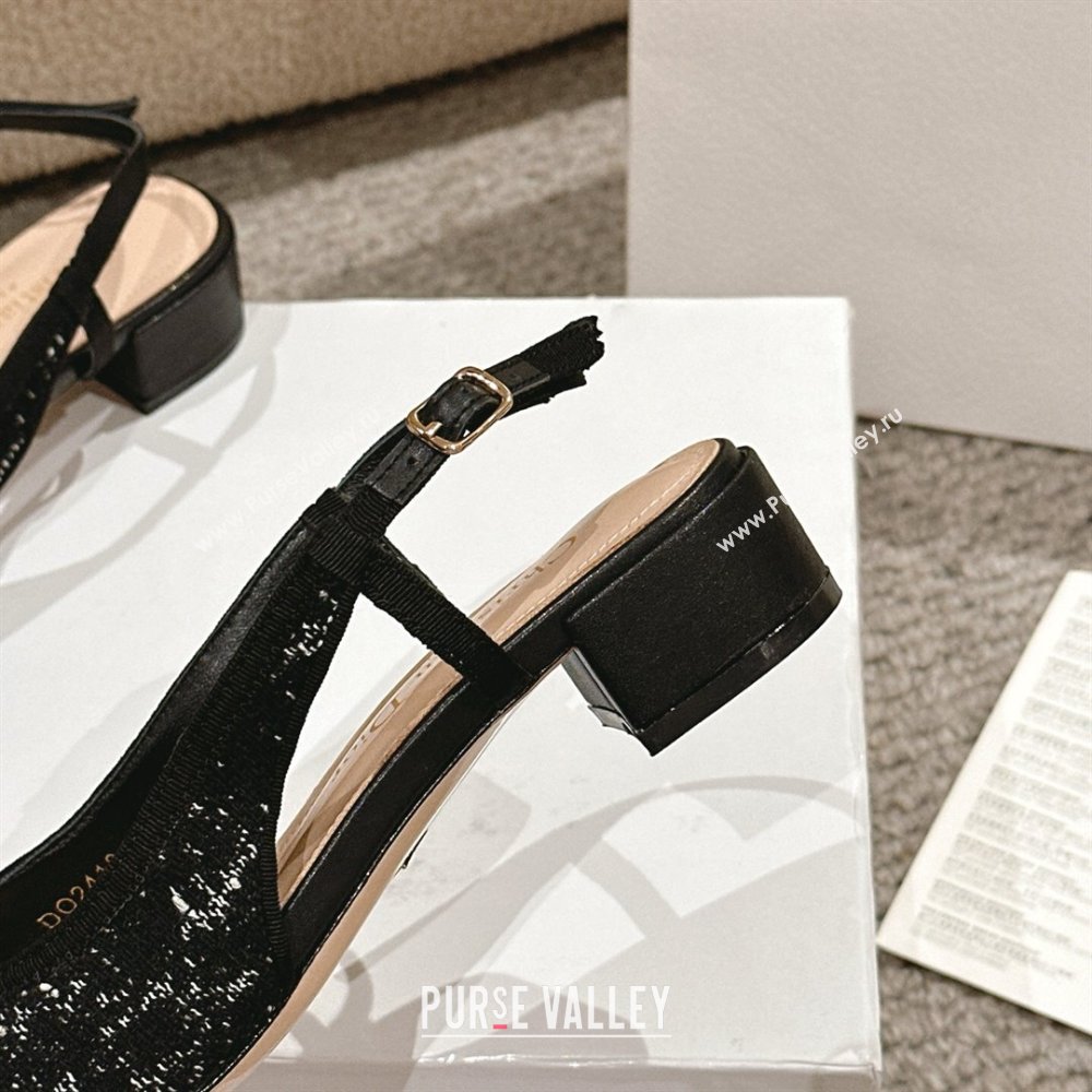 Dior Ballet Slingback Pumps 3cm in Quilted Cannage Tweed with Pearl Bow Black 2025 (MD-250822024)