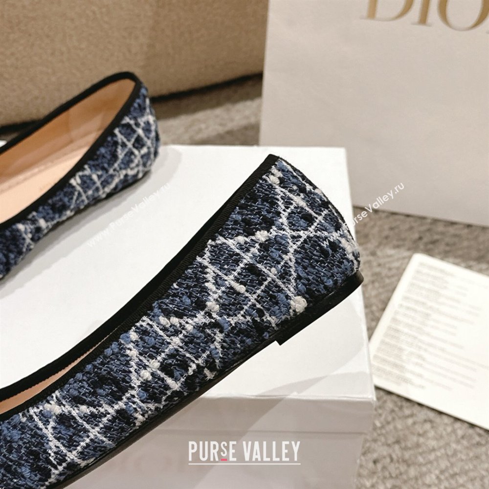 Dior Ballet Flats in Quilted Cannage Tweed with Pearl Bow Blue 2025 0822 (MD-250822025)