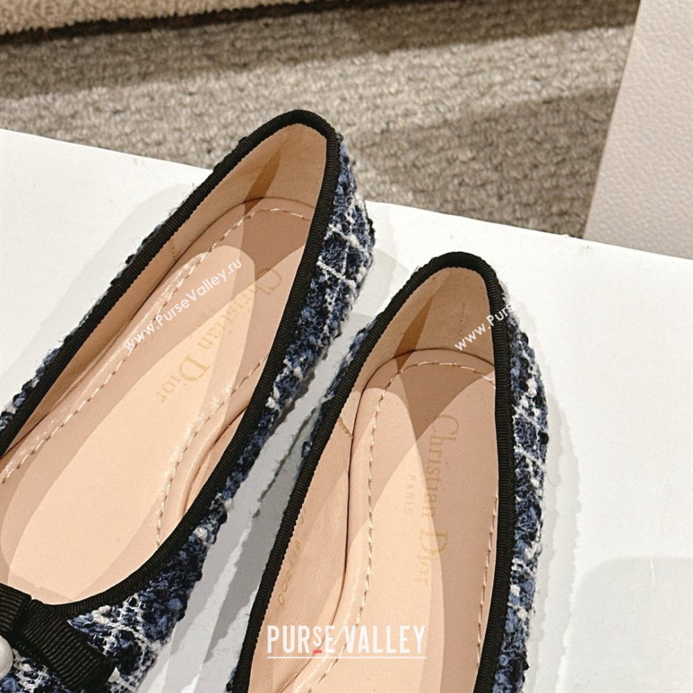 Dior Ballet Flats in Quilted Cannage Tweed with Pearl Bow Blue 2025 0822 (MD-250822025)