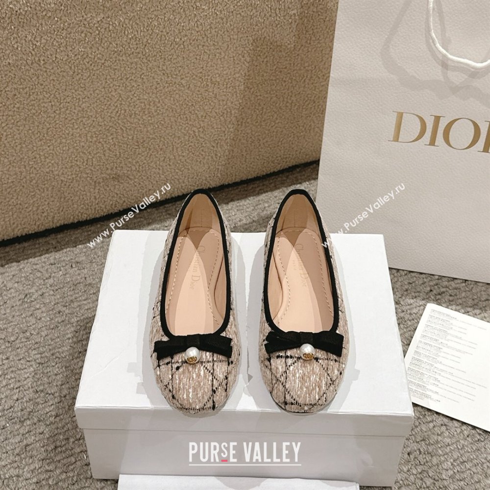 Dior Ballet Flats in Quilted Cannage Tweed with Pearl Bow Beige 2025 0822 (MD-250822026)