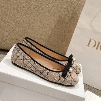 Dior Ballet Flats in Quilted Cannage Tweed with Pearl Bow Beige 2025 0822 (MD-250822026)