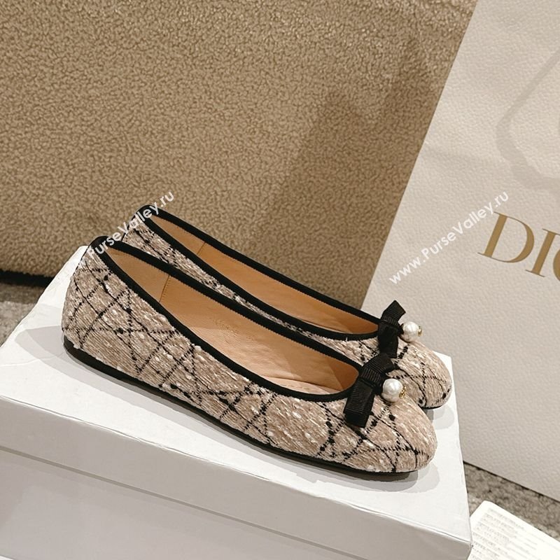 Dior Ballet Flats in Quilted Cannage Tweed with Pearl Bow Beige 2025 0822 (MD-250822026)