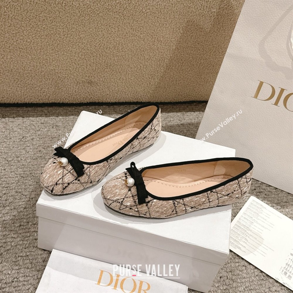 Dior Ballet Flats in Quilted Cannage Tweed with Pearl Bow Beige 2025 0822 (MD-250822026)