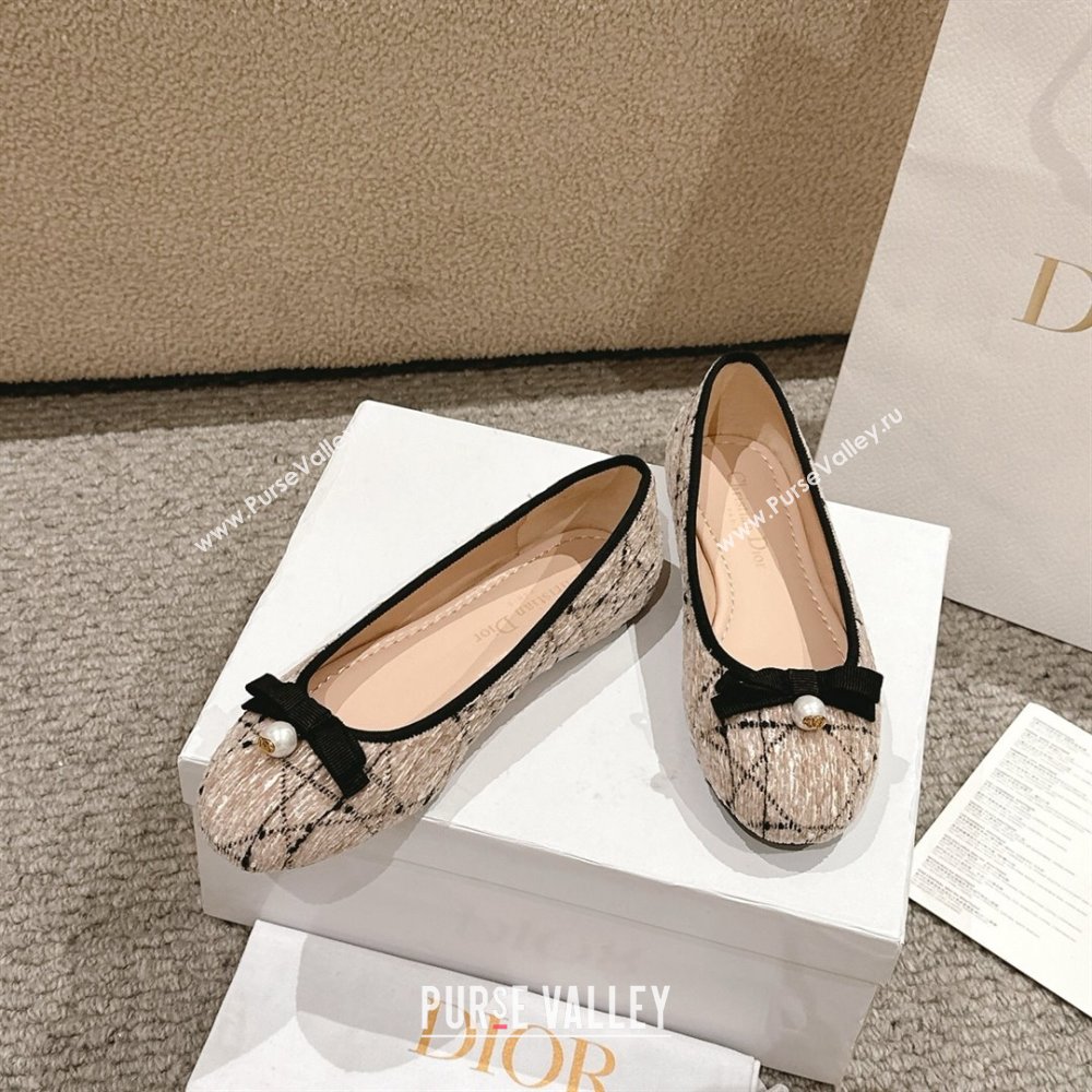 Dior Ballet Flats in Quilted Cannage Tweed with Pearl Bow Beige 2025 0822 (MD-250822026)